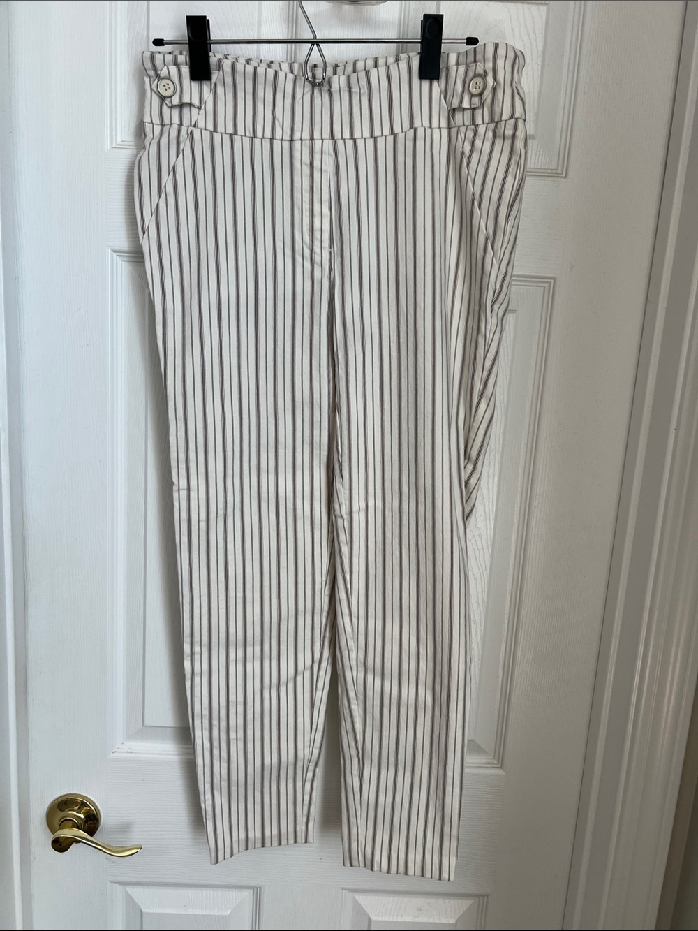 Soho White Trousers with Gray Pinstripes